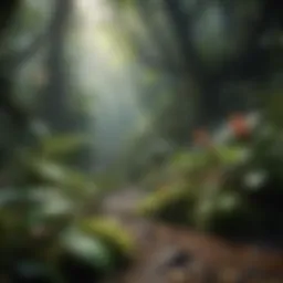 A vibrant rainforest scene showcasing diverse plant species and wildlife.