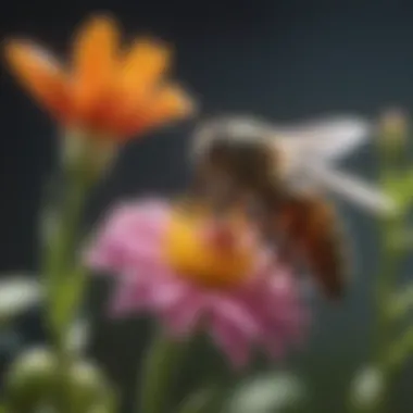 A close-up of a unique flower attracting a variety of pollinators.