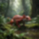 A colorful rainforest full of diverse plant species and exotic animals.