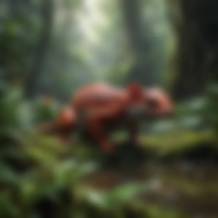 A colorful rainforest full of diverse plant species and exotic animals.