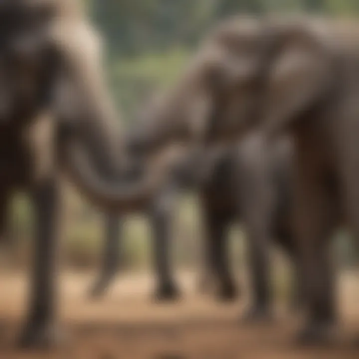 Elephants Interacting A group of elephants interacting in their natural habitat.