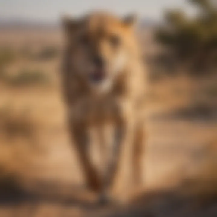 A cheetah sprinting across the savannah