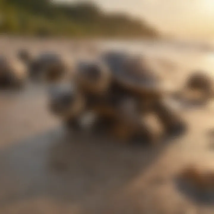 Loggerhead turtle hatchlings making their way to the sea
