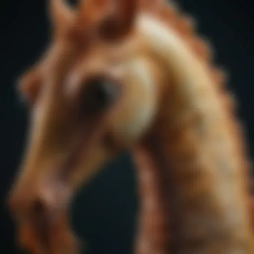 A close-up view of a sea horse showcasing its unique body structure.