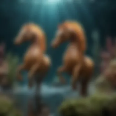 A vibrant underwater scene featuring sea horses in their natural habitat.