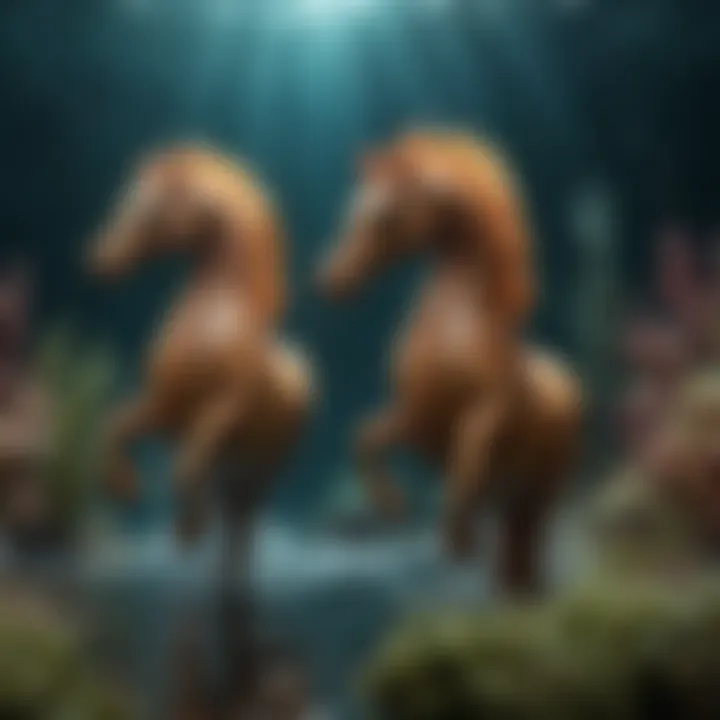 A vibrant underwater scene featuring sea horses in their natural habitat.