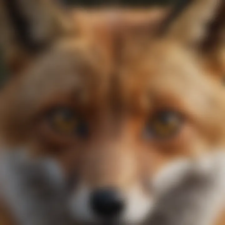 A close-up of a fox's face, highlighting its keen eyes and sharp features.