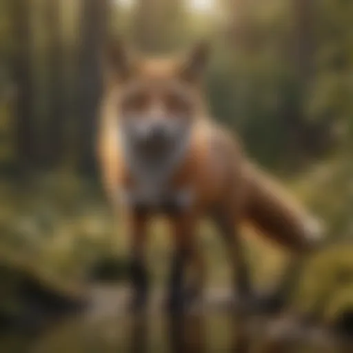 A vibrant red fox in its natural habitat, showcasing its striking coat and agile stance.