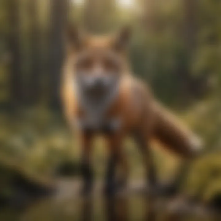 A vibrant red fox in its natural habitat, showcasing its striking coat and agile stance.
