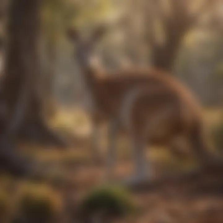 Kangaroo grazing in a diverse ecosystem, illustrating environmental impact