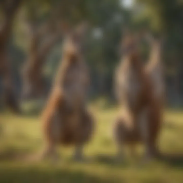 Group of kangaroos socializing in a grassy landscape