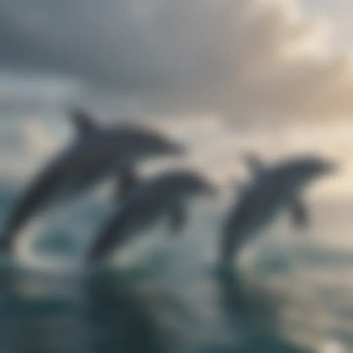 A group of playful dolphins in the ocean