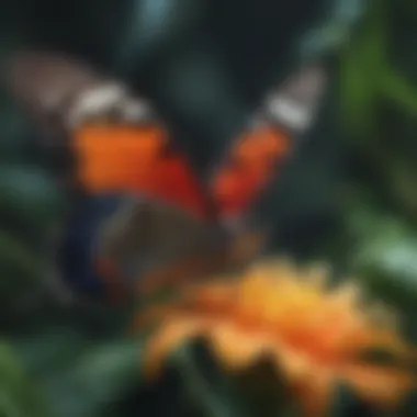 A vibrant butterfly resting on a tropical flower