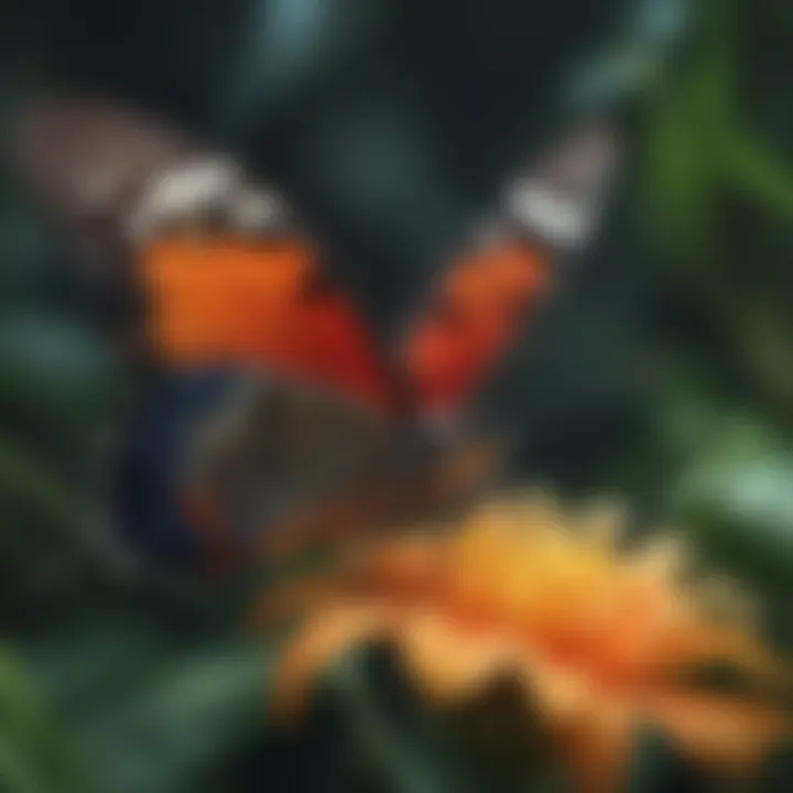 A vibrant butterfly resting on a tropical flower