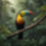 A colorful toucan perched on a branch in the rainforest