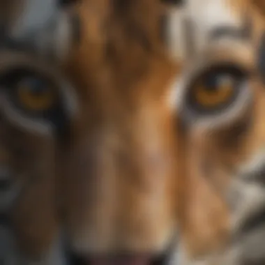 Close-up of a tiger's striking eyes and distinctive stripes