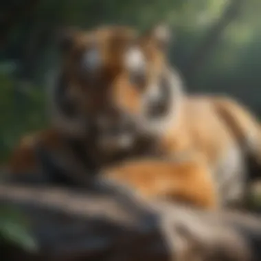 Tiger Resting in Nature A tiger resting on a rock, showcasing its powerful physique