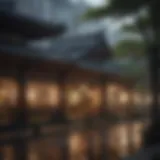 Traditional Japanese architecture in a bustling city