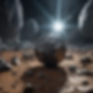 An artist's impression of a spacecraft navigating through an asteroid belt