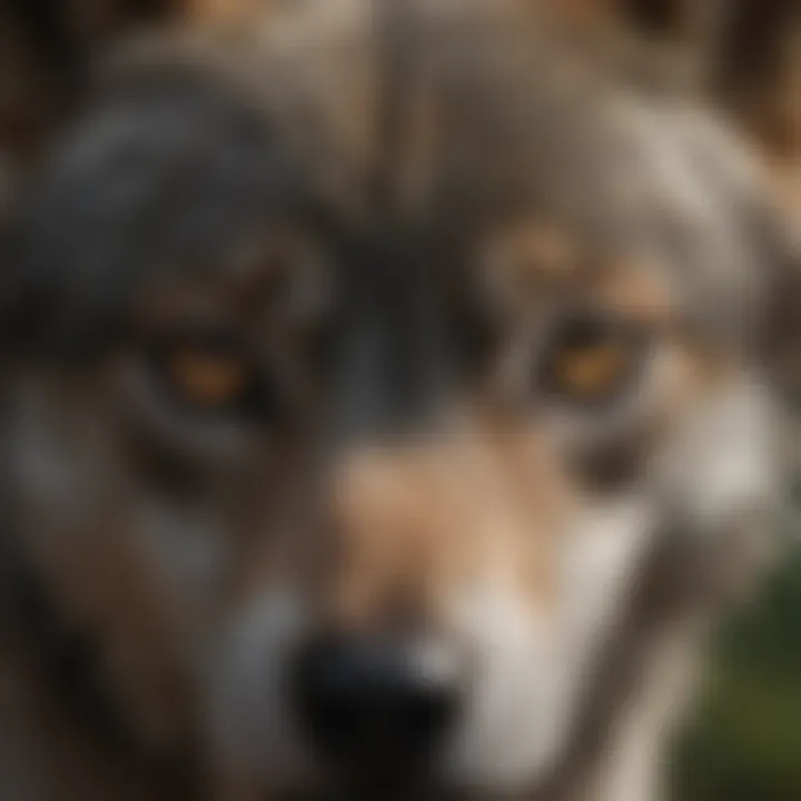 Close-up of a wolf's keen eyes locked on potential prey