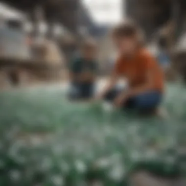 Kids recycling plastic bottles and cans in a recycling center