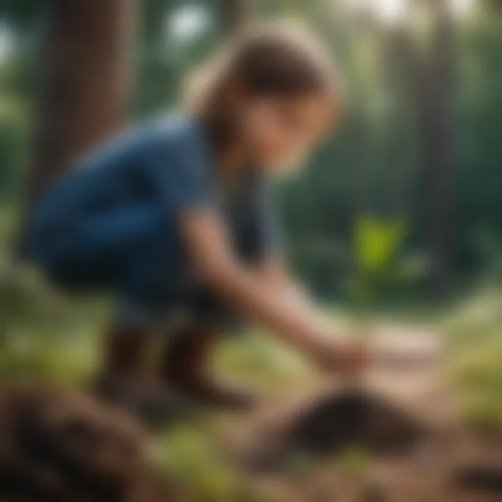 Kindergartener planting a tree