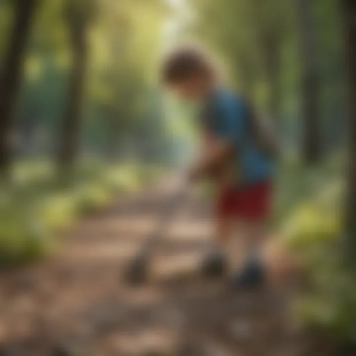 Kindergarteners picking up litter in the park