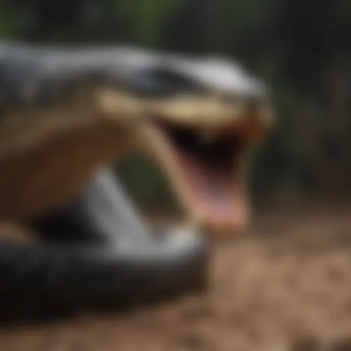 King cobra striking its prey.