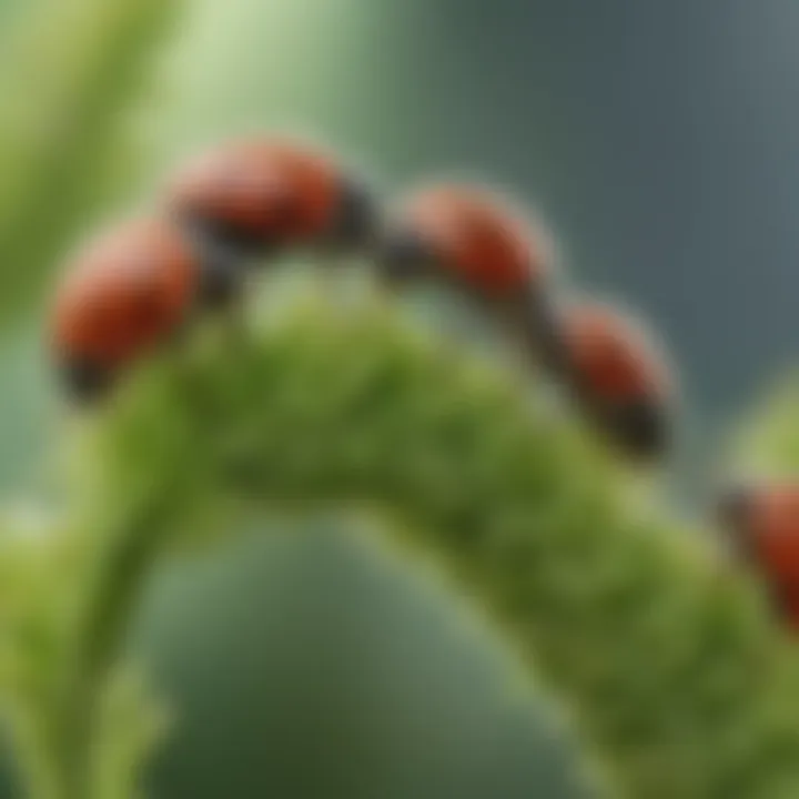 Close-up of ladybugs consuming aphids on a plant