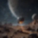Illustration of a spaceship navigating through the asteroid belt