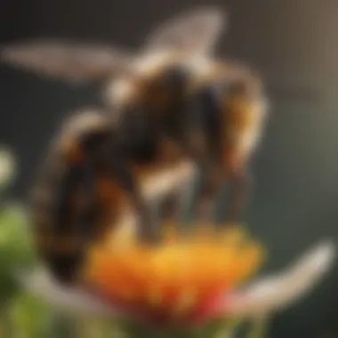 Close-up of a bee pollinating a vibrant flower