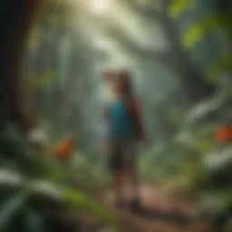 Illustration of a child exploring a vibrant jungle