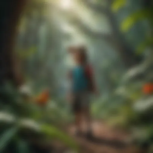 Illustration of a child exploring a vibrant jungle