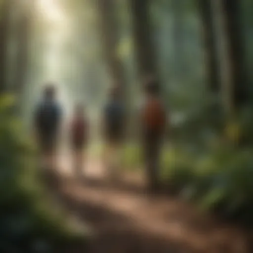 Illustration of a diverse group of children exploring a lush forest