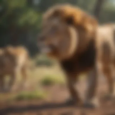 A pride of lions engaged in a hunting strategy