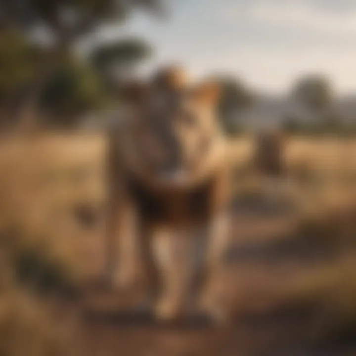 A lion marking its territory