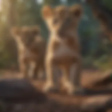 Lion cubs exploring their environment