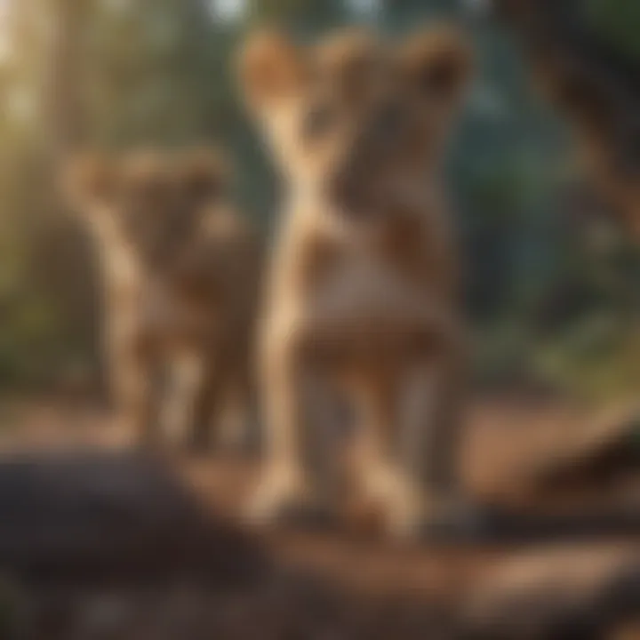 Lion cubs exploring their environment