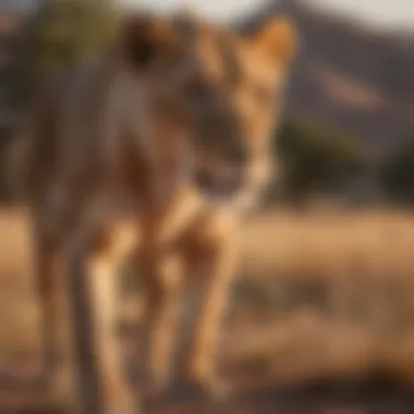 Lioness hunting in the savannah