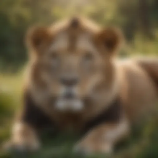 Majestic lion resting in the grass