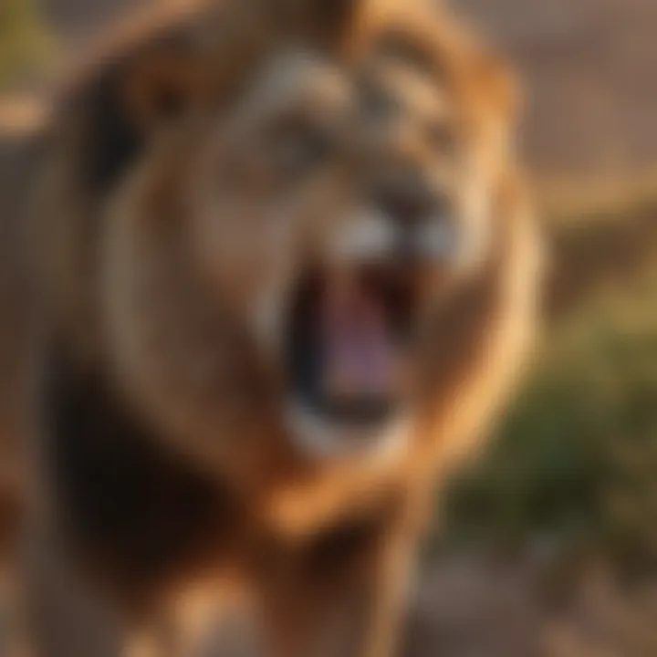 Lion Roaring to Mark its Territory at Sunset