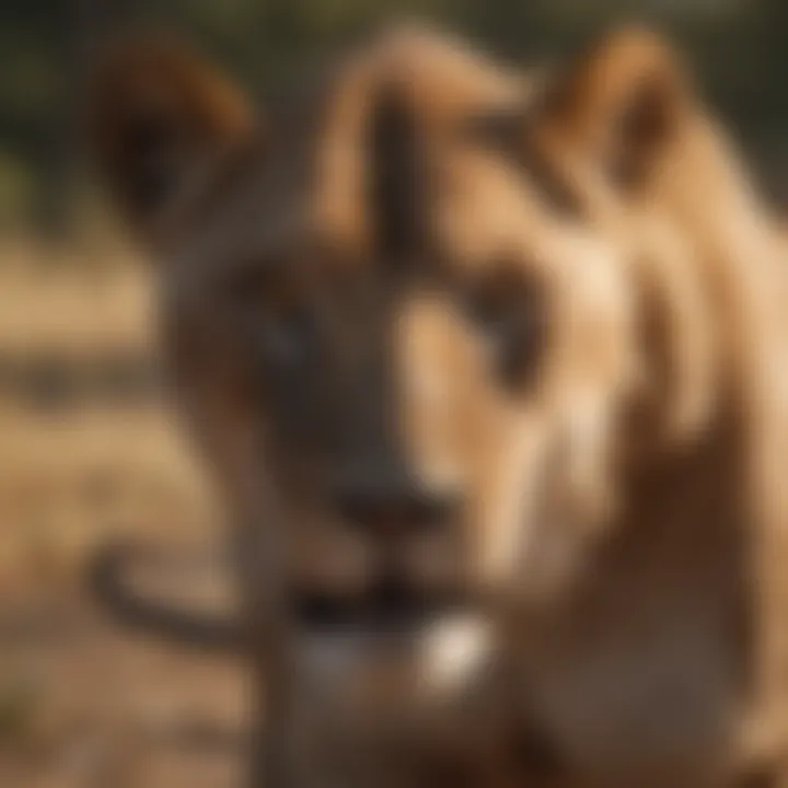 Close-up of a lioness displaying powerful hunting instincts