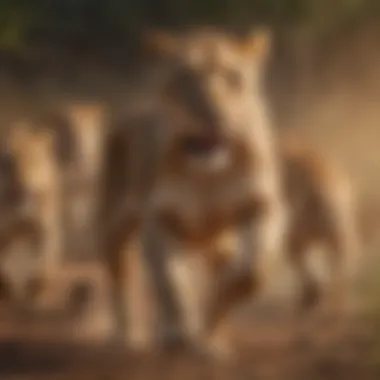 Lioness leading the charge in a synchronized attack on a target