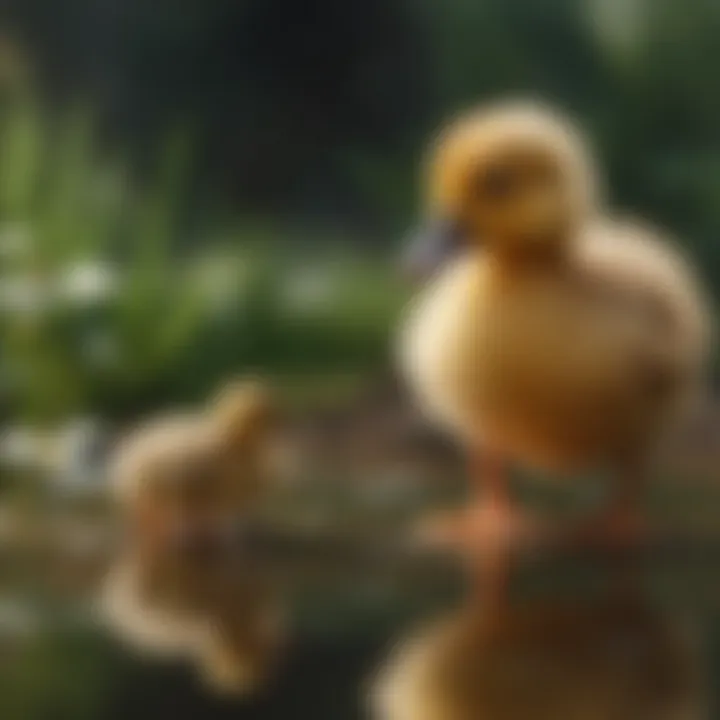 A curious duckling examining its surroundings with a keen eye