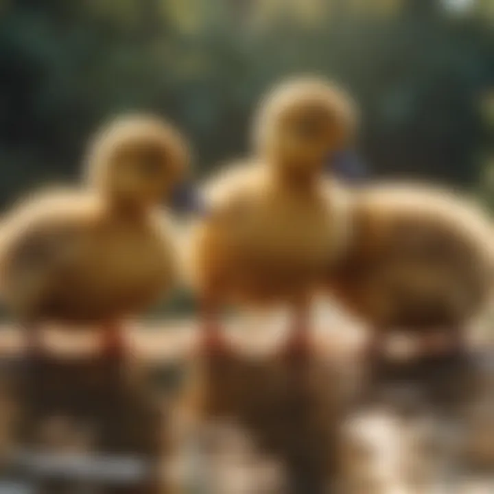 Two ducklings interacting playfully under the warm sun