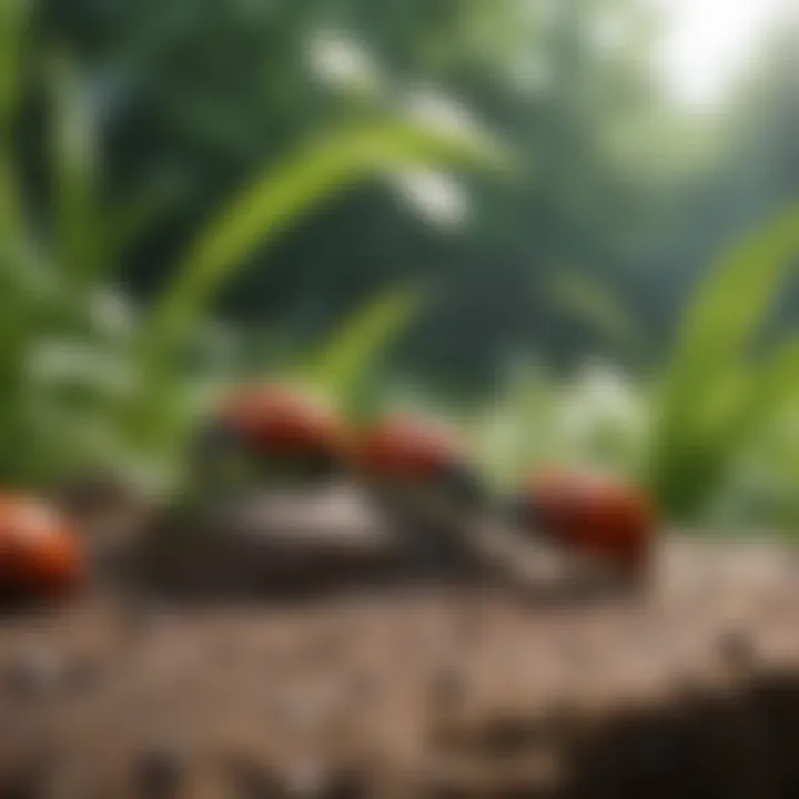 A group of ladybugs in a garden setting