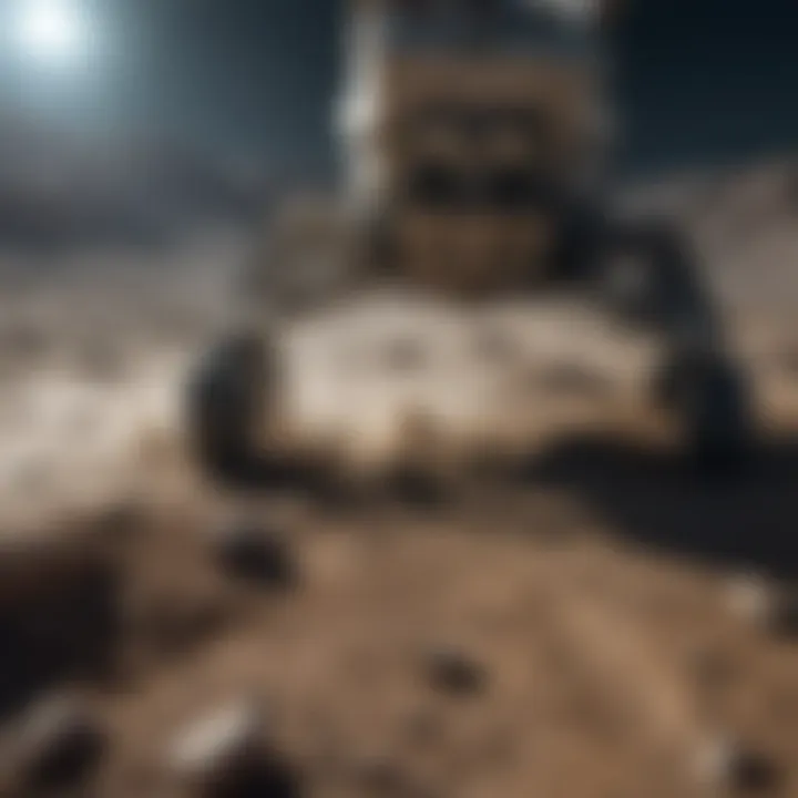 Lunar module touching down on the Moon's dusty terrain