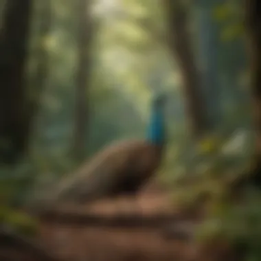 Brown Peacock Roaming in Lush Forest Setting