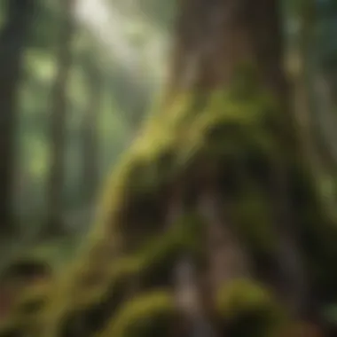 Moss-Covered Tree Trunk in Rainforest