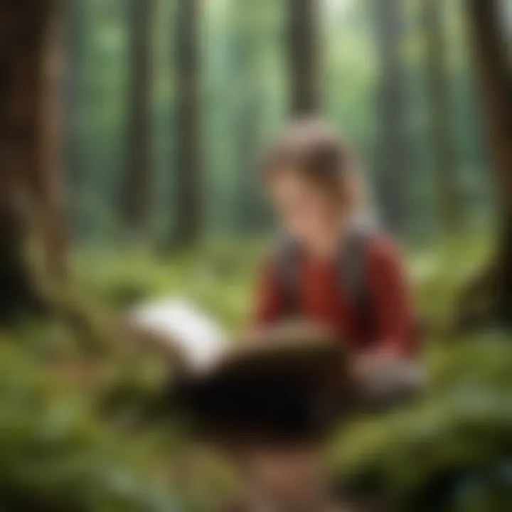 Journeying Through a Magical Forest Online Book Illustration of a young reader surrounded by a magical forest in a nature-themed online book